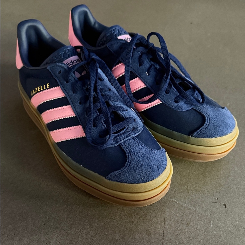 Adidas Gazelle Navy and Pink with Gold Accents Brand New